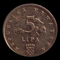 Croatie, 5 lipa, avers; type 1993–2022; Acier plaqué laiton