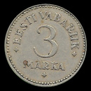 Estónia, 3 marka, reverso; tipo 1925; Latão com níquel