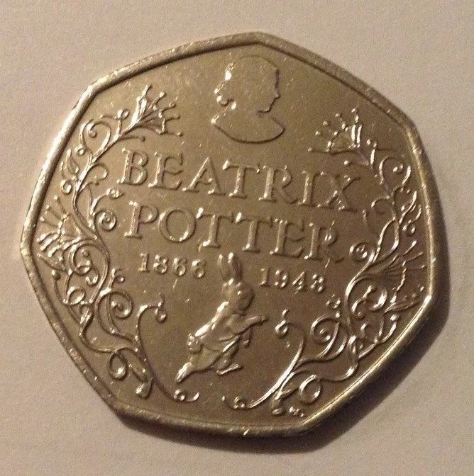 Regno Unito — 50 pence · Beatrix Potter — rovescio