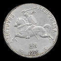 Lituânia, 1 litas, anverso; tipo 1925 (1936); Prata 0.500