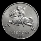 Lituânia, 2 centai, anverso; tipo 1991; Alumínio