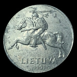 Lituânia, 5 centai, anverso; tipo 1991; Alumínio