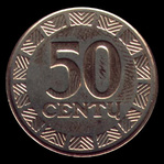 Lituania, 50 centų, rovescio; tipo 1997–2014; Ottone al nichel