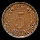 Lituania, 5 centai, rovescio; tipo 1936; Bronzo