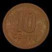 Lituânia, 10 centų, reverso; tipo 1991; Bronze