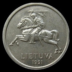 Lituânia, 5 litai, anverso; tipo 1991; Cuproníquel