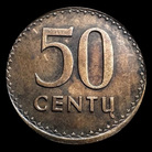 Lituania, 50 centų, rovescio; tipo 1991; Bronzo