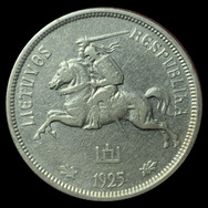Lituania, 5 litai, dritto; tipo 1925; Argento 0.500