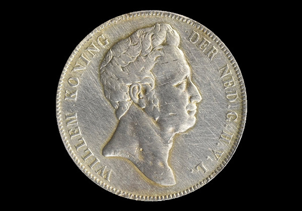 1 fiorino, Guglielmo I, dritto; tipo 1840; esemplare 1840; Fotografia attraverso un contenitore trasparente.