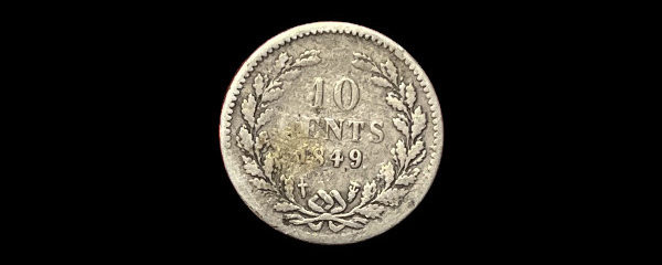 10 centesimi, Guglielmo III, rovescio; tipo 1849–1890; esemplare 1849