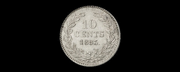 10 centesimi, Guglielmina, rovescio; tipo 1892–1897; esemplare 1893
