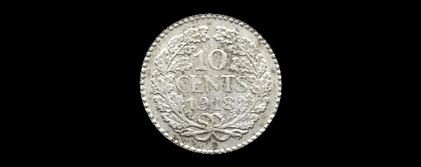 10 centesimi, Guglielmina, rovescio; tipo 1910–1925; esemplare 1918