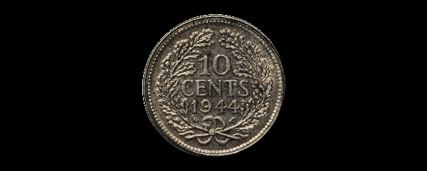 10 centesimi, Guglielmina, rovescio; tipo 1926–1945; esemplare 1944