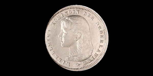 25 centesimi, Guglielmina, dritto; tipo 1891–1897; esemplare 1891; Risoluzione originale limitata, circa 390 pixel per lato.