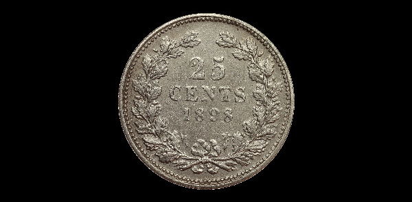 25 centesimi, Guglielmina, rovescio; tipo 1898–1906; esemplare 1898