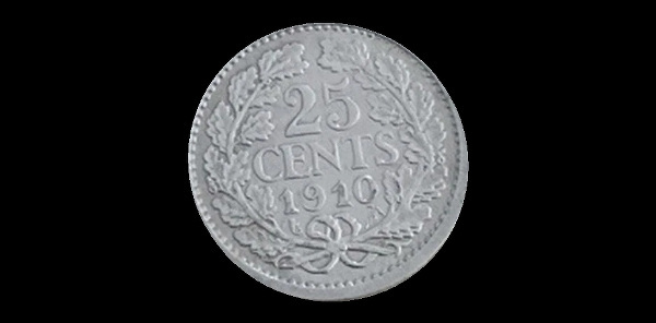 25 centesimi, Guglielmina, rovescio; tipo 1910–1925; esemplare 1910; Fotografie originali leggermente morbide.