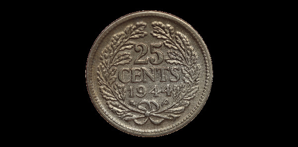 25 centesimi, Guglielmina, rovescio; tipo 1926–1945; esemplare 1944