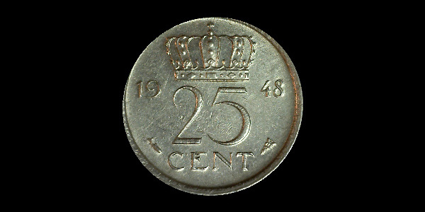 25 centesimi, Guglielmina, rovescio; tipo 1948; esemplare 1948