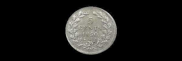 5 centesimi, Guglielmo III, rovescio; tipo 1850–1887; esemplare 1850