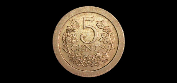 5 centesimi, Guglielmina, rovescio; tipo 1907–1909; esemplare 1907