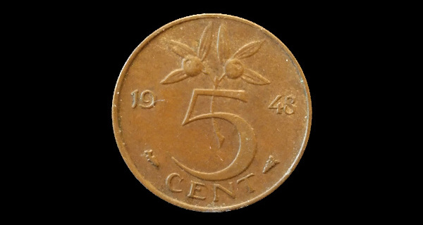 5 centesimi, Guglielmina, rovescio; tipo 1948; esemplare 1948