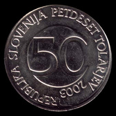 Eslovénia, 50 tolarjev, anverso; tipo 2003–2006; Cuproníquel