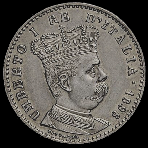 Diritto — 1 lira 1890-1896: 2/10 di tallero