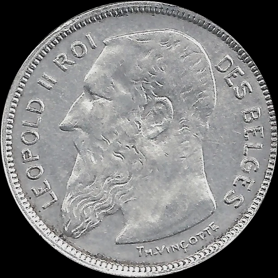 2 Francos Bélgica, Leopoldo II, 1904–1909, anverso