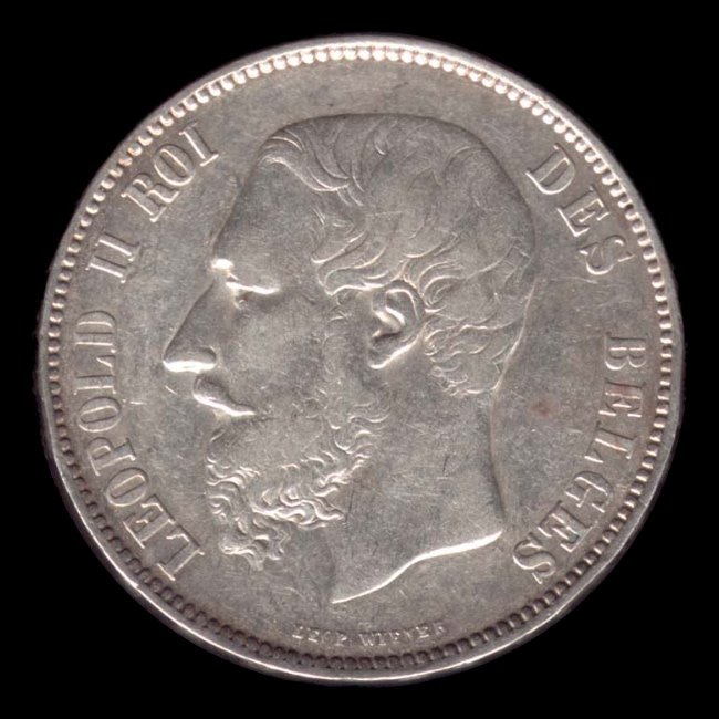 Belgique — 5 Francs — Argent — 1865–1878 — Léopold II — avers