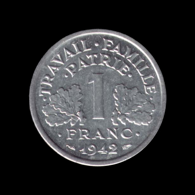 France — État Français — 1 franc Francisque — légère — 1942 — 1943 — revers