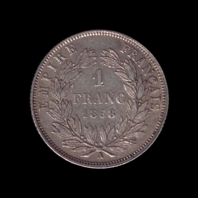 France — Second Empire — 1 franc Napoléon III — tête nue — 1853 — 1863 — revers
