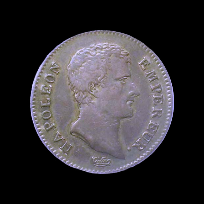 France — Premier Empire — 1 franc Tiolier — Napoléon Empereur, calendrier grégorien — 1806 — 1807 — avers