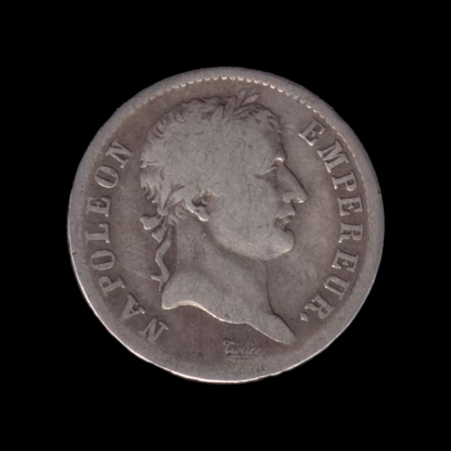 France — Premier Empire — 1 franc Tiolier — Napoléon Empereur, tête laurée, République Française — 1807 — 1808 — avers