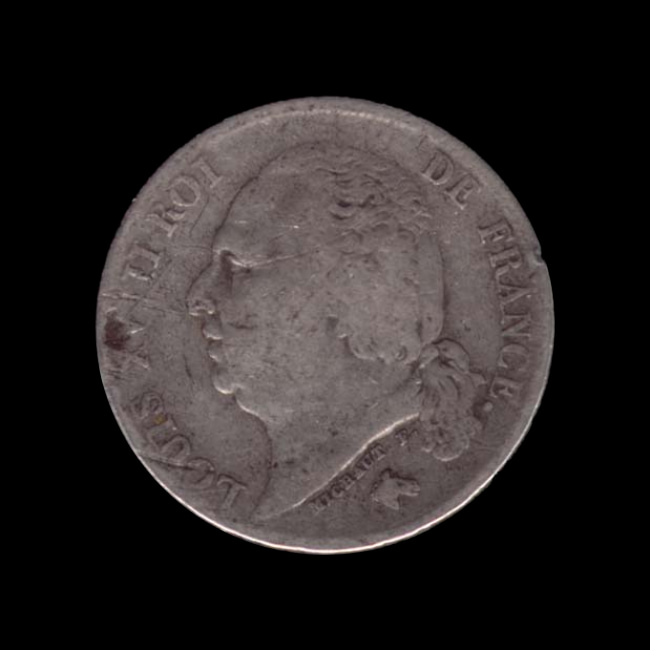 France — Louis XVIII — 1 franc Michaut — buste nu — 1816 — 1824 — avers