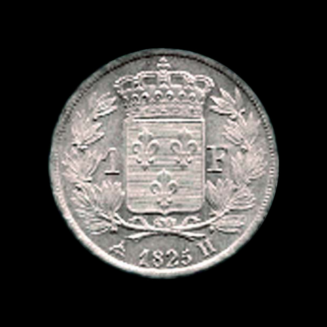 France — Charles X — 1 franc Michaut — tête nue — 1824 — 1830 — revers