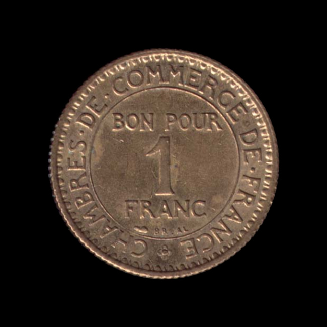 France — Troisième République — 1 franc Chambres de Commerce — lourde — 1920 — 1927 — revers