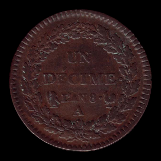 France — 10 centimes — Directoire — Un décime Dupré — grand module — 1796 — 1799 — revers