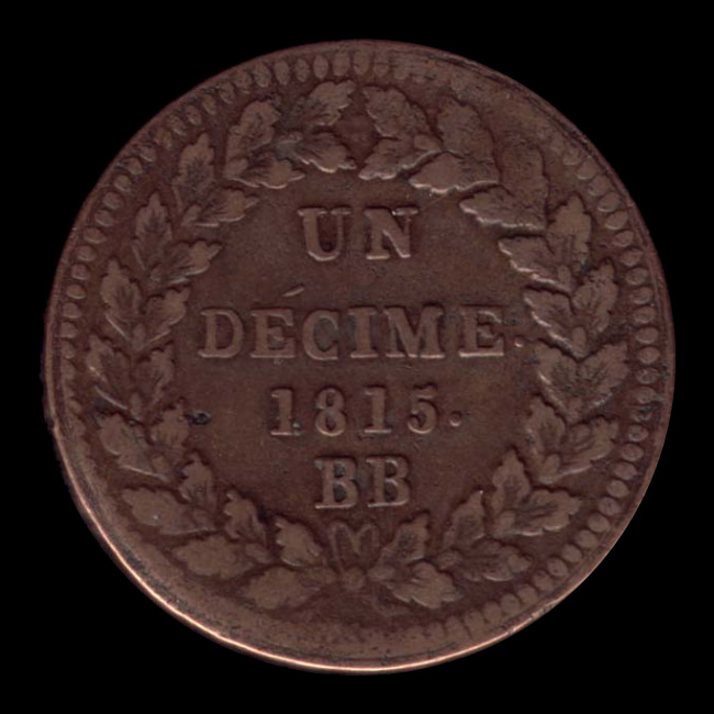 France — 10 centimes — Louis XVIII — Un décime Strasbourg — au L — 1814 — 1815 — revers