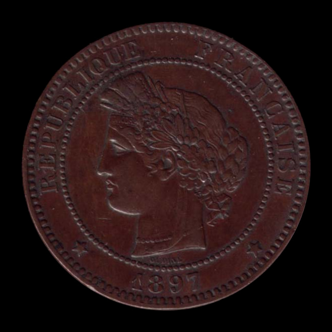 France — Gouvernement de Défense Nationale — 10 centimes Cérès — nickel, Cmes souligné — 1870 — 1871 — avers
