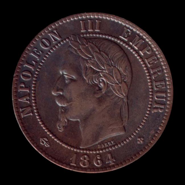 France — Second Empire — 10 centimes Napoléon III — tête laurée — 1861 — 1868 — avers