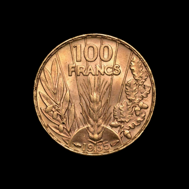 France — 100 Francs — Or — 1935–1936 — Troisième République — revers