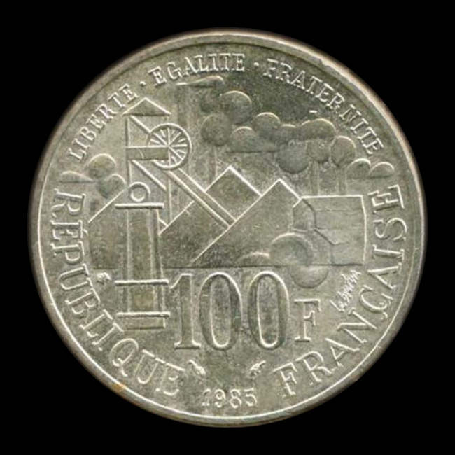 França — 100 Francos — Prata — 1985 — Quinta República — reverso