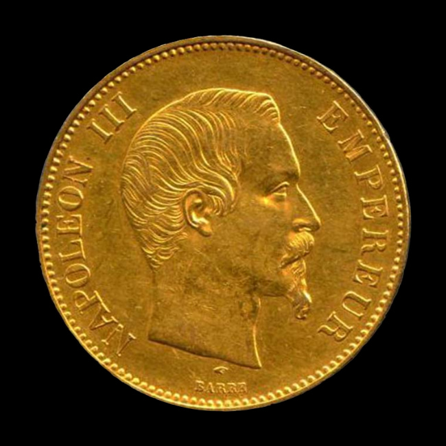 France — 100 Francs — Or — 1855–1859 — Second Empire — avers