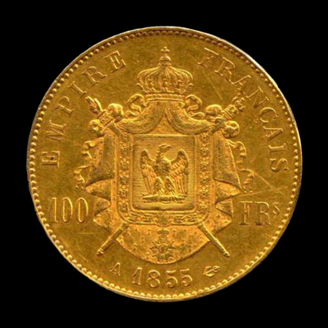 France — 100 Francs — Or — 1855–1859 — Second Empire — revers