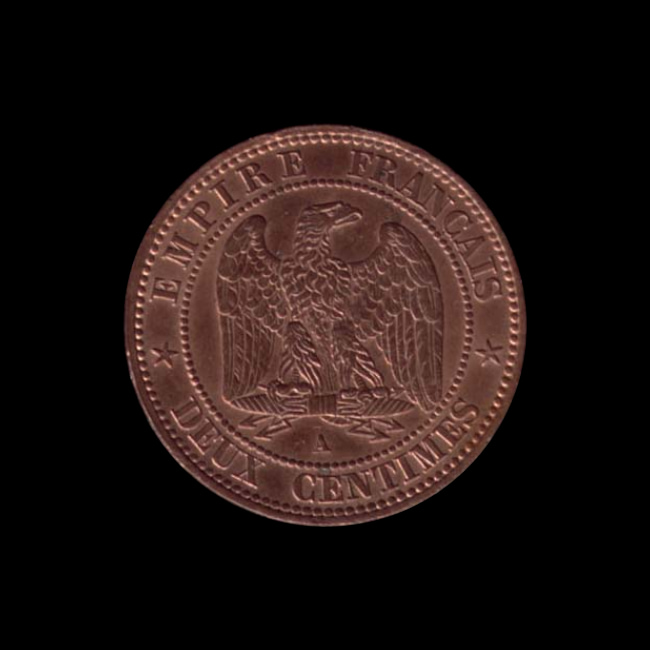 France — Second Empire — 2 centimes Napoléon III — tête laurée — 1861 — 1868 — revers