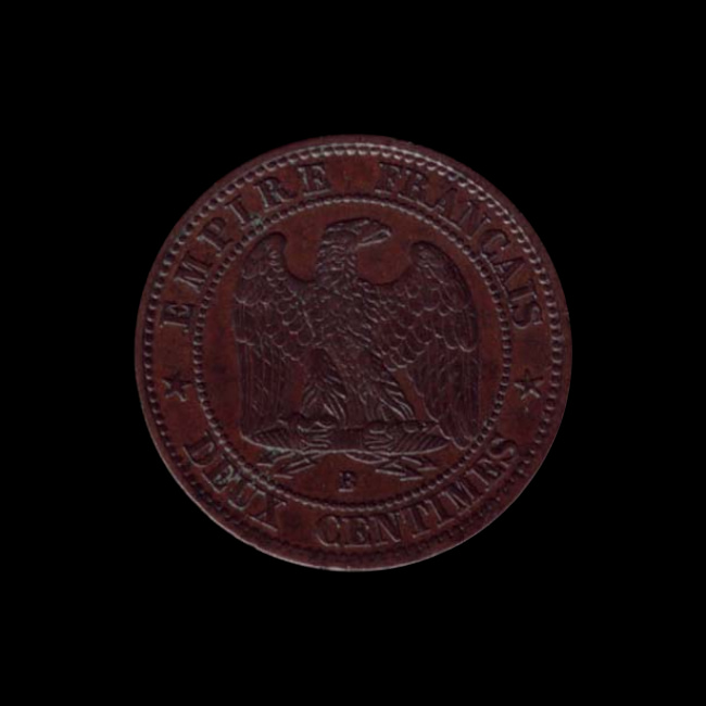 France — Second Empire — 2 centimes Napoléon III — tête nue — 1853 — 1857 — revers