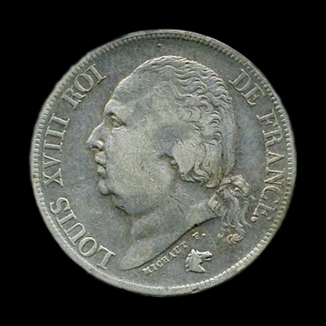 France — Louis XVIII — 2 francs Michaut — buste nu — 1816 — 1824 — avers