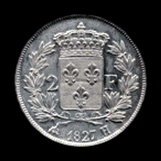 France — Charles X — 2 francs Michaut — tête laurée — 1824 — 1830 — revers