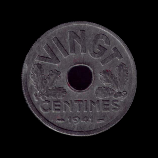 France — État Français — 20 centimes État Français — Vingt Centimes — zinc — 1941 — 1941 — revers
