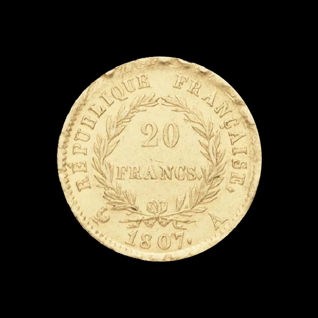 France — 20 Francs — Or — 1807–1808 — Premier Empire — revers